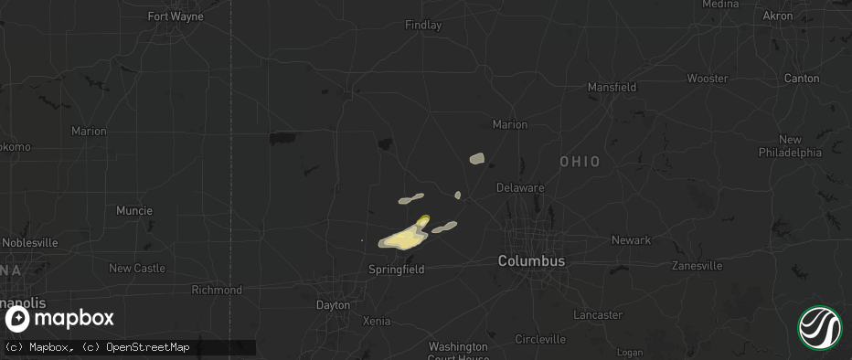 Hail map in Zanesfield, OH on May 16, 2026