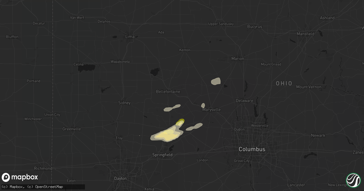 Hail map in Zanesfield, OH on May 16, 2026