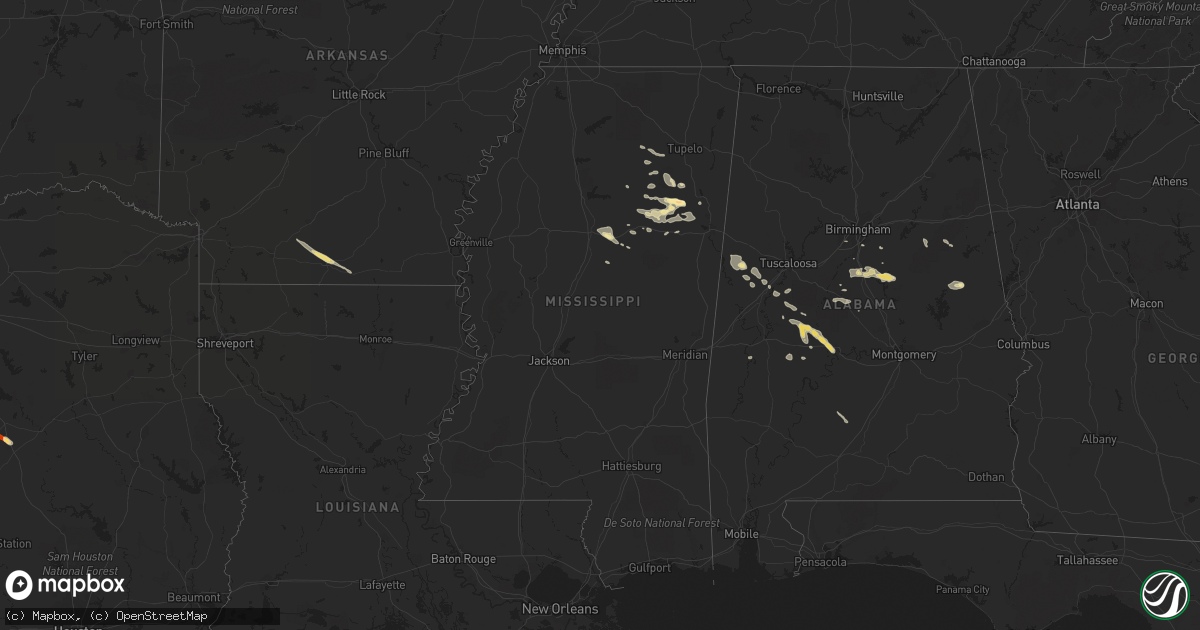 Hail map in Mississippi on May 17, 2013
