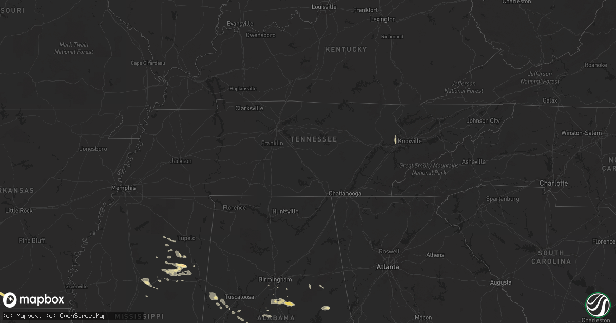 Hail map in Tennessee on May 17, 2013