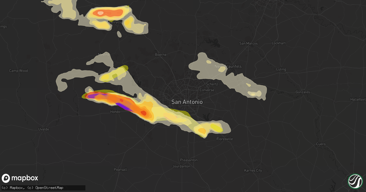 Hail map in San Antonio, TX on May 17, 2016
