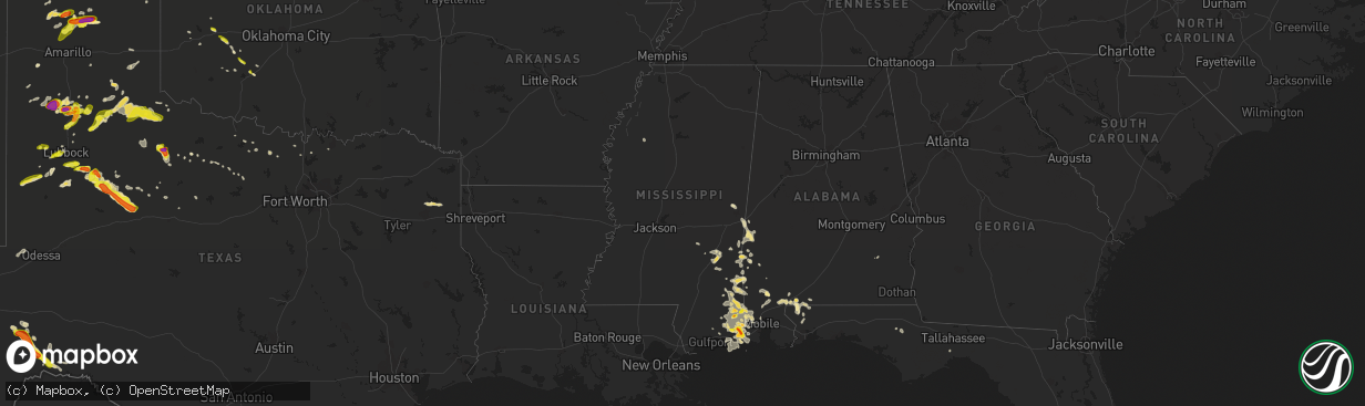 Hail map in Mississippi on May 17, 2018