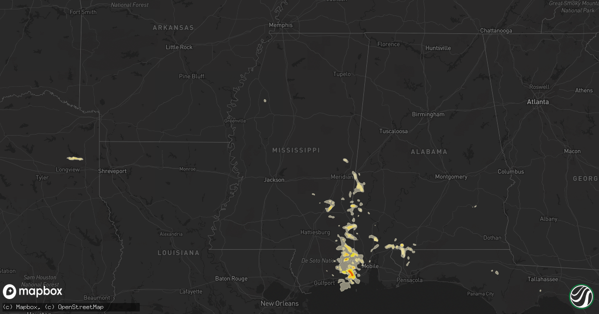 Hail map in Mississippi on May 17, 2018