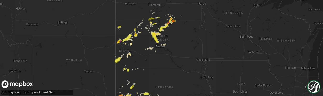 Hail map in South Dakota on May 17, 2018