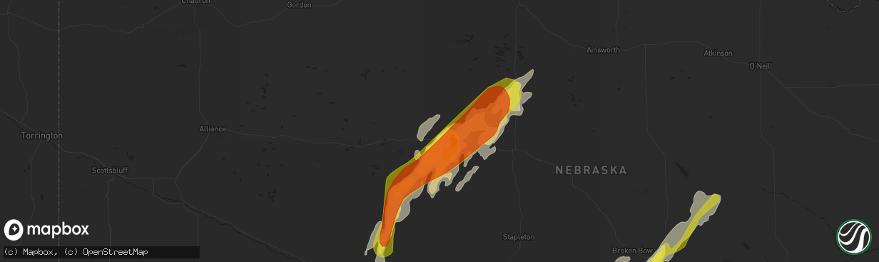 Hail map in Mullen, NE on May 17, 2019