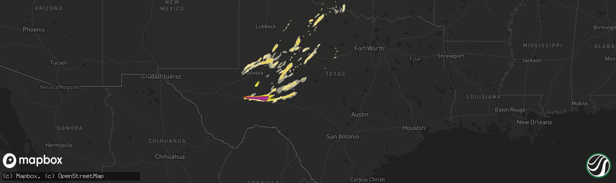 Hail map in Texas on May 17, 2019