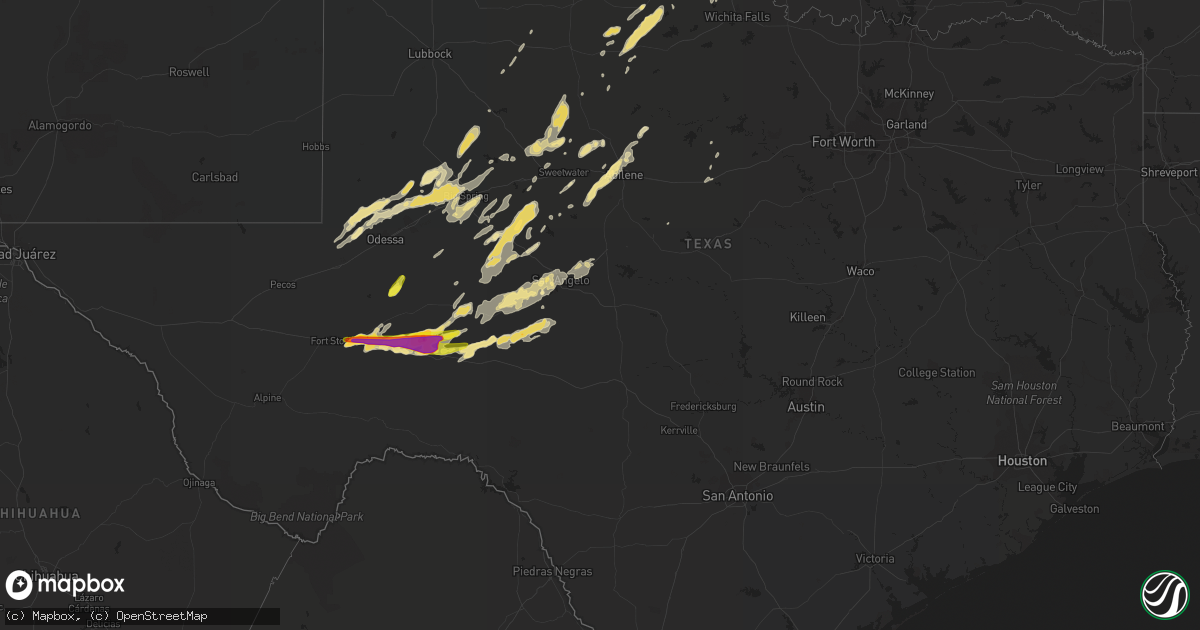 Hail map in Texas on May 17, 2019
