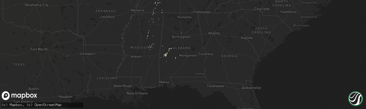 Hail map in Alabama on May 17, 2020