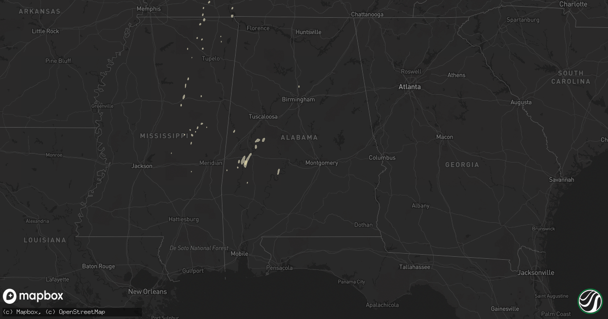 Hail map in Alabama on May 17, 2020