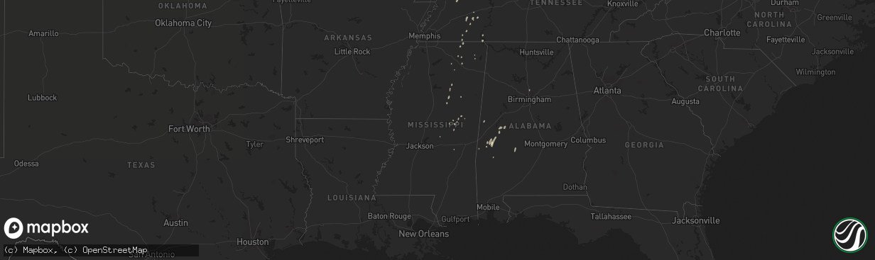 Hail map in Mississippi on May 17, 2020