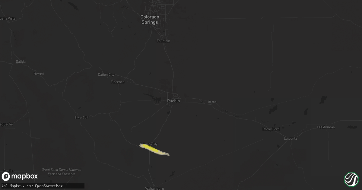 Hail map in Pueblo, CO on May 17, 2020