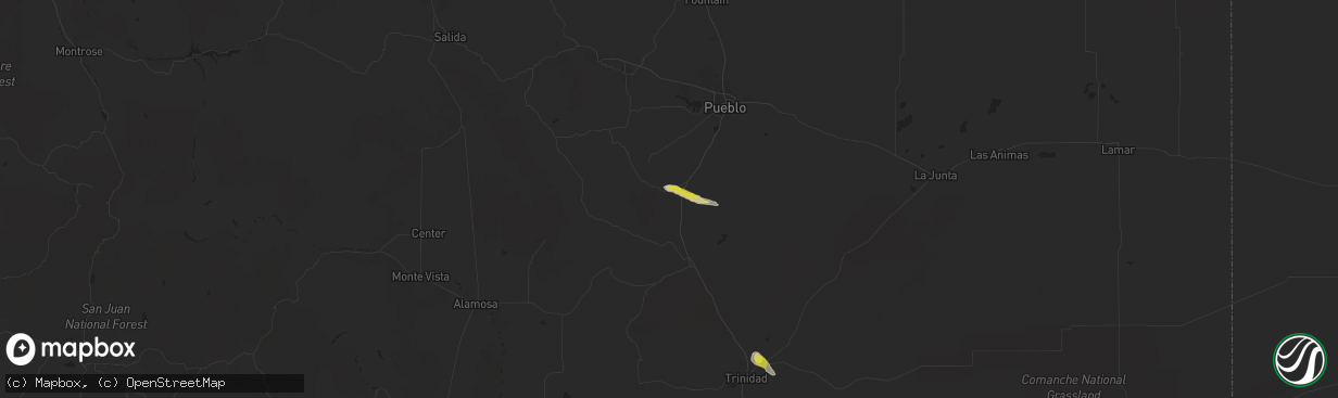 Hail map in Rye, CO on May 17, 2020