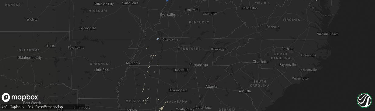 Hail map in Tennessee on May 17, 2020