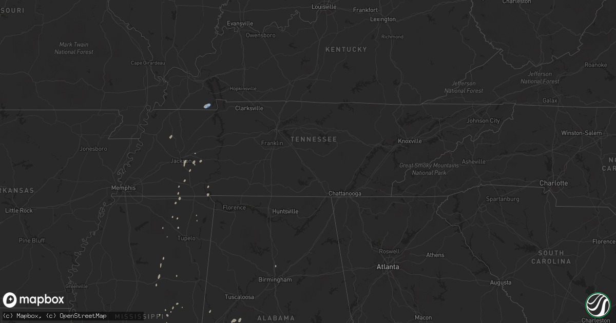 Hail map in Tennessee on May 17, 2020