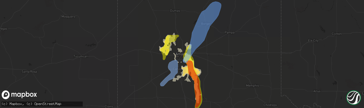 Hail map in Amarillo, TX on May 17, 2021