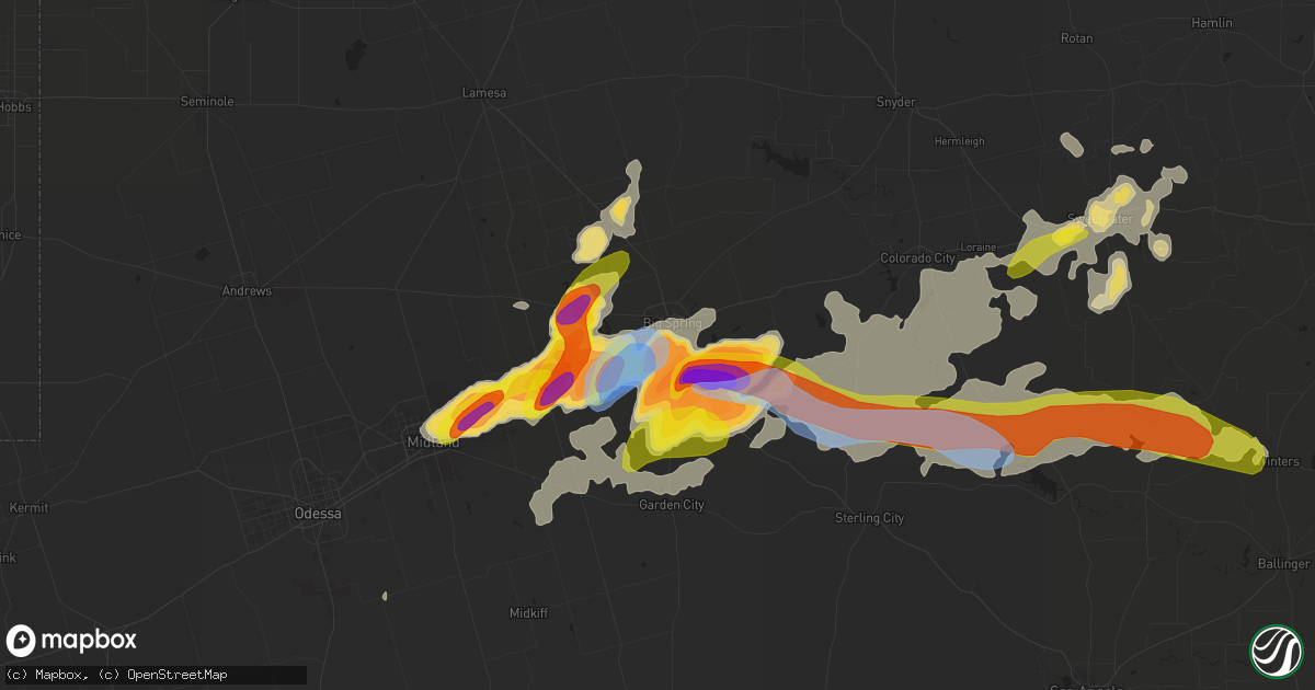 Hail map in Big Spring, TX on May 17, 2021