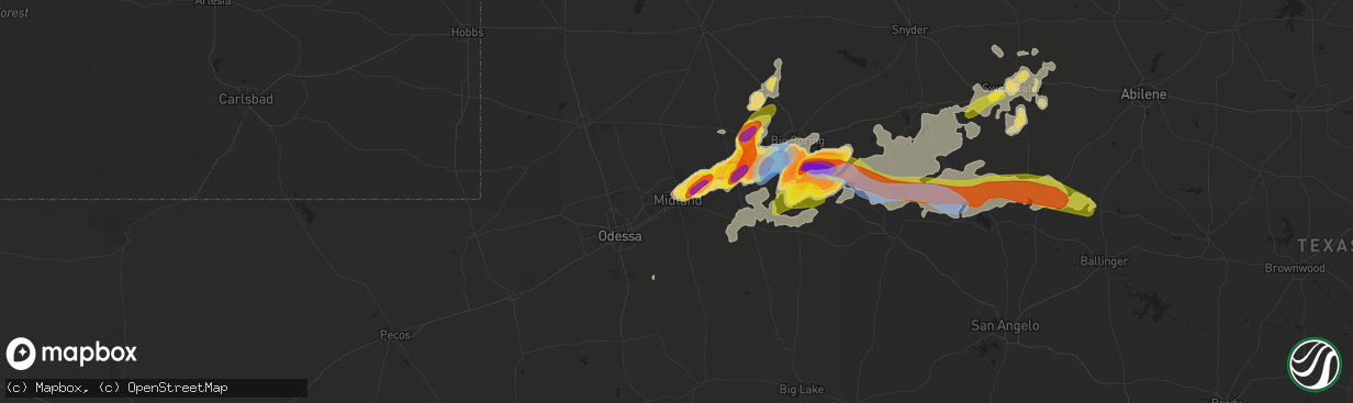 Hail map in Midland, TX on May 17, 2021