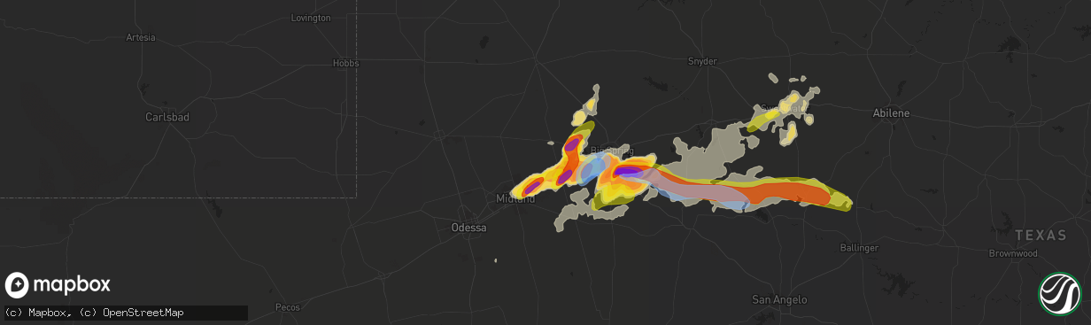 Hail map in Stanton, TX on May 17, 2021