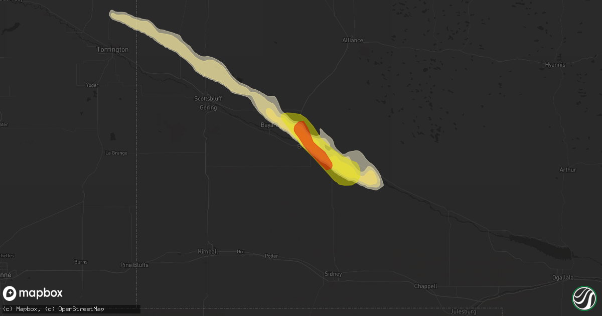 Hail map in Bridgeport, NE on May 17, 2022