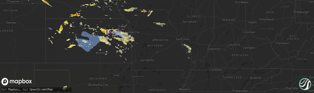 Hail map in Missouri on May 17, 2022