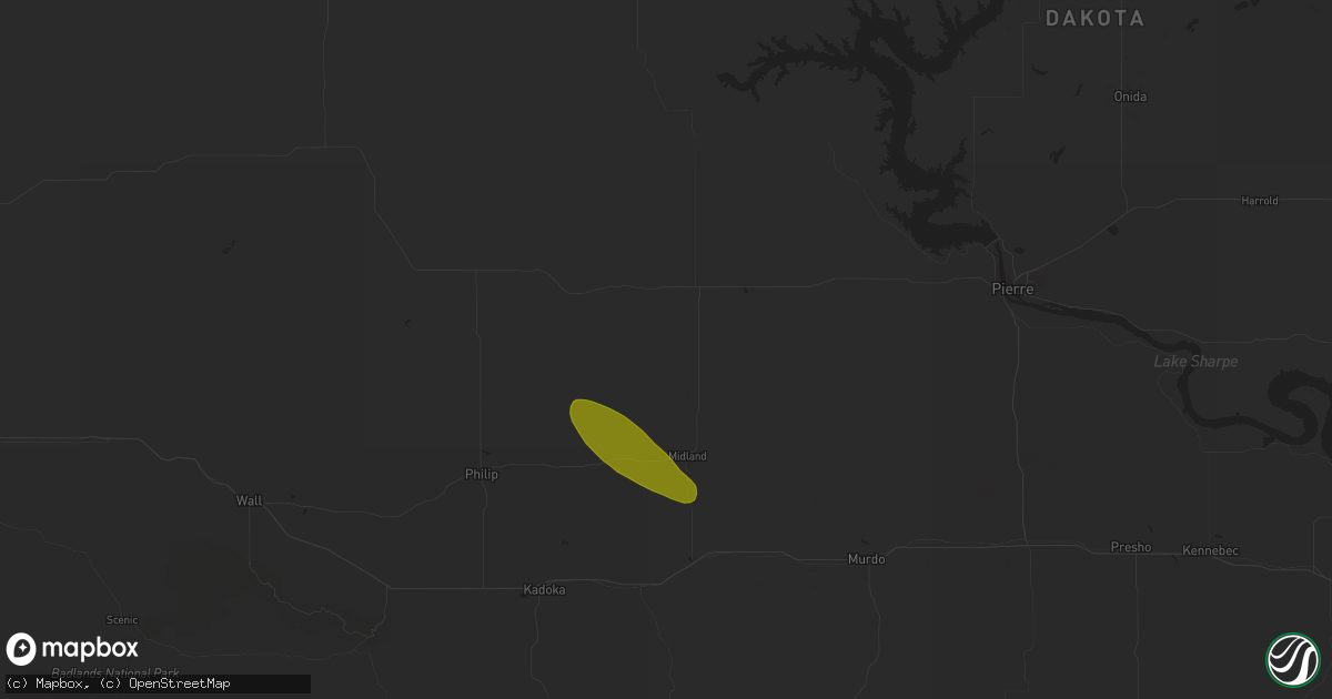 Hail map in Midland, SD on May 17, 2023