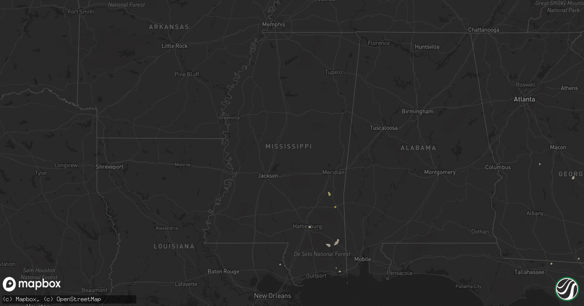 Hail map in Mississippi on May 17, 2023