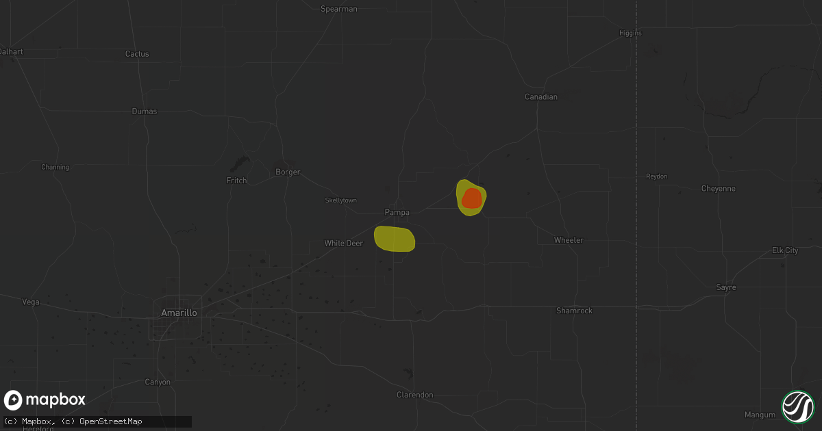 Hail map in Pampa, TX on May 17, 2023