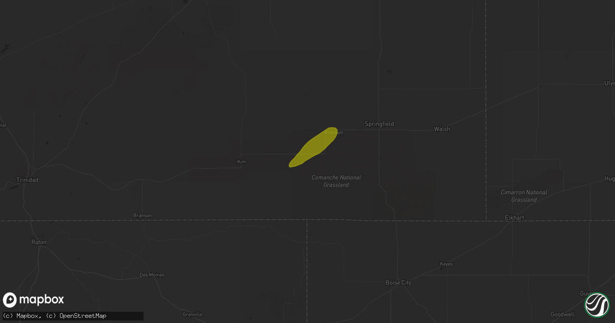 Hail map in Pritchett, CO on May 17, 2023
