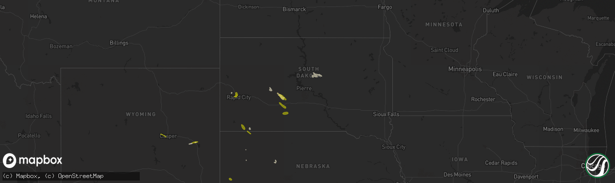 Hail map in South Dakota on May 17, 2023