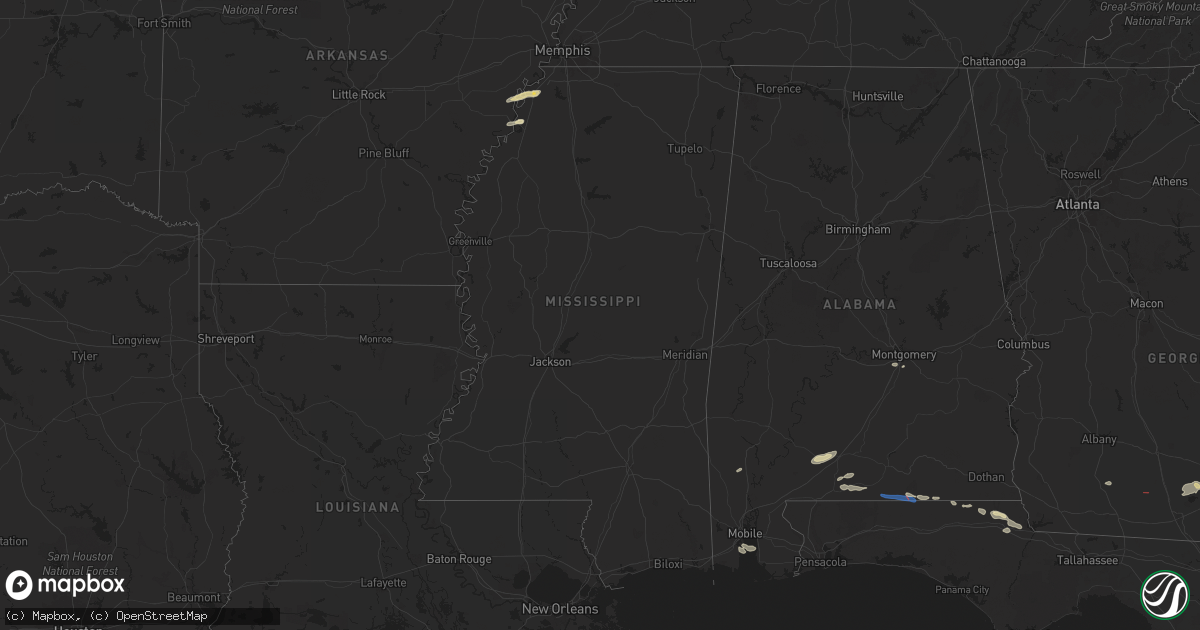 Hail map in Mississippi on May 17, 2024