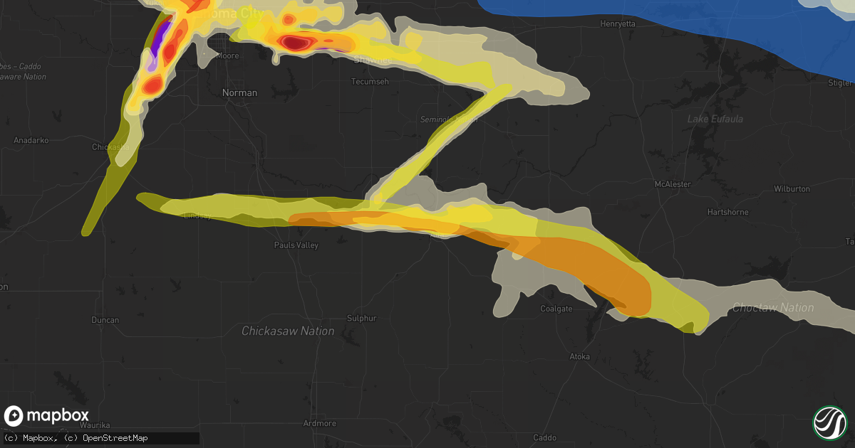 Hail map in Ada, OK on May 17, 2025