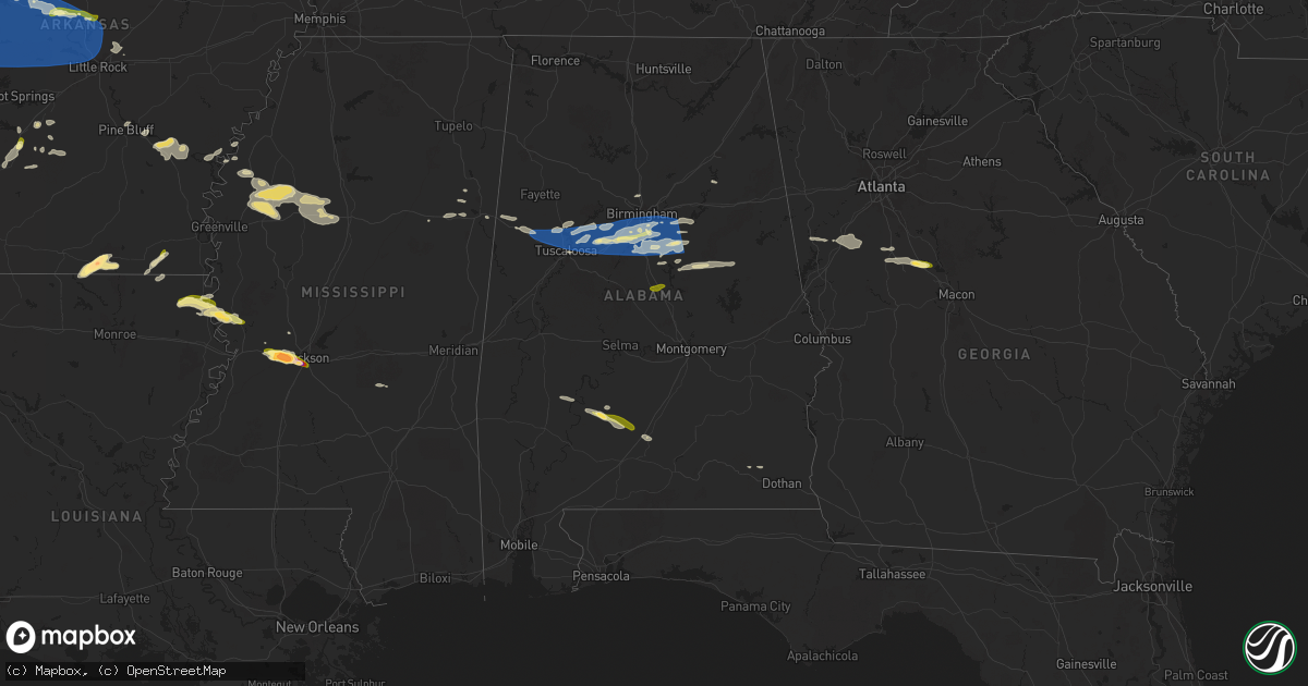 Hail map in Alabama on May 17, 2025