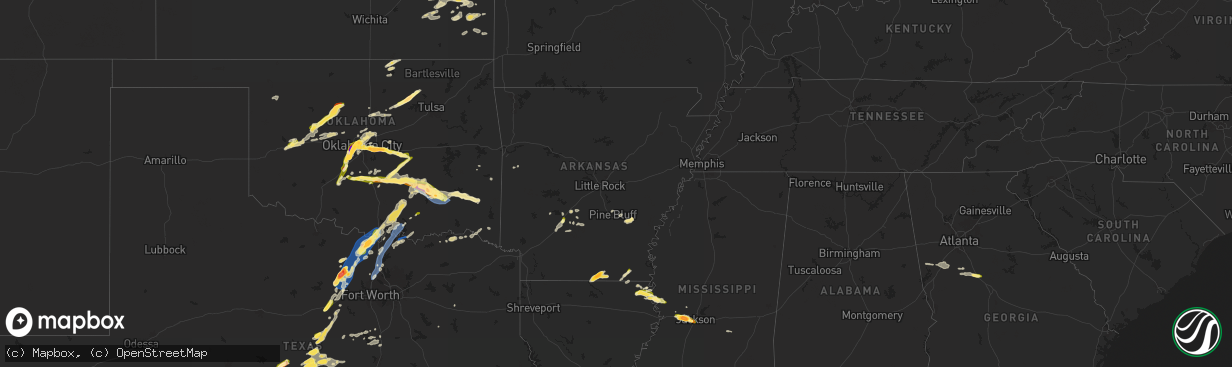 Hail map in Arkansas on May 17, 2025