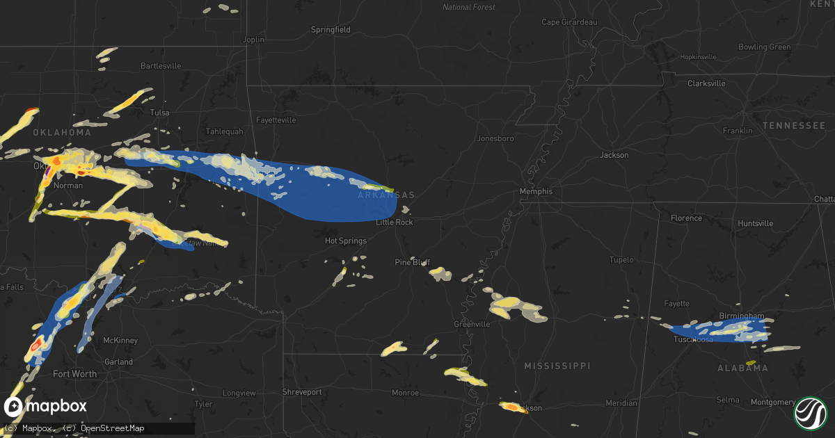 Hail map in Arkansas on May 17, 2025