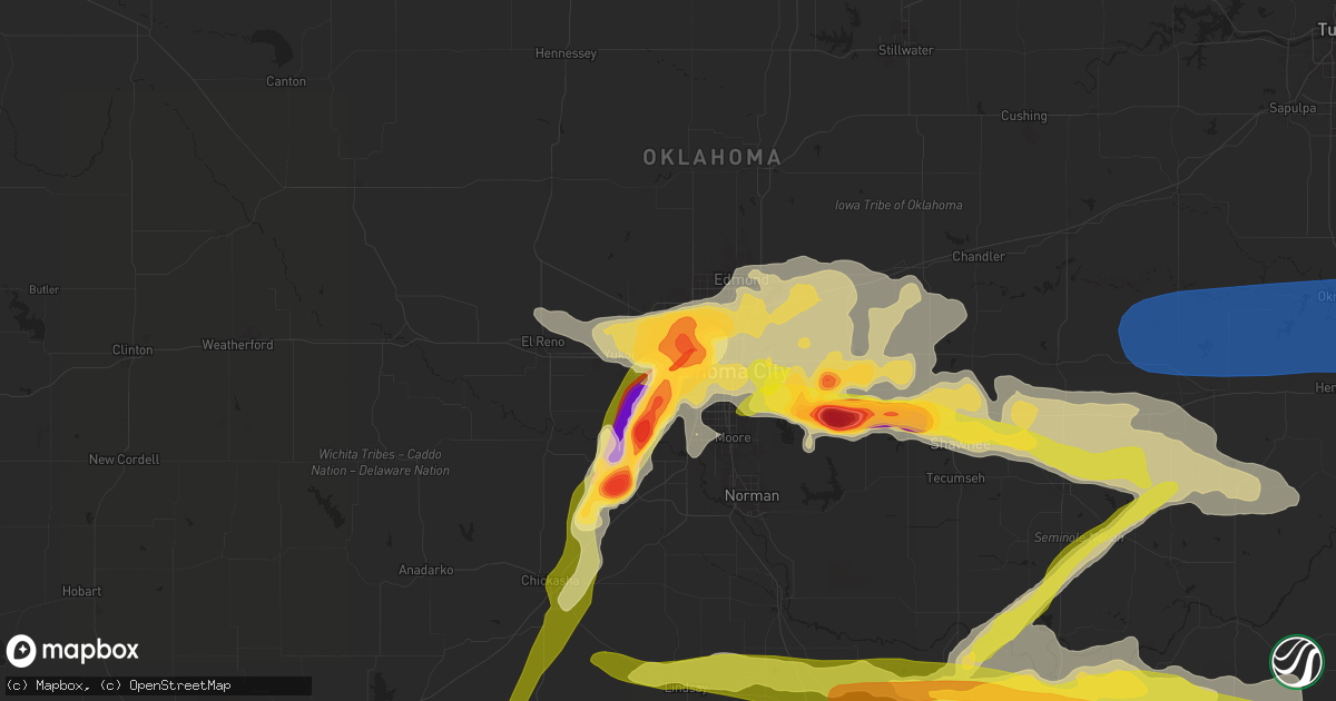 Hail map in Bethany, OK on May 17, 2025