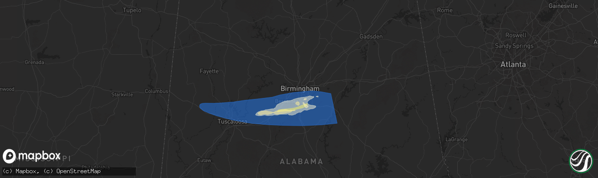 Hail map in Birmingham, AL on May 17, 2025