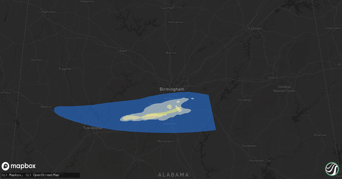 Hail map in Birmingham, AL on May 17, 2025