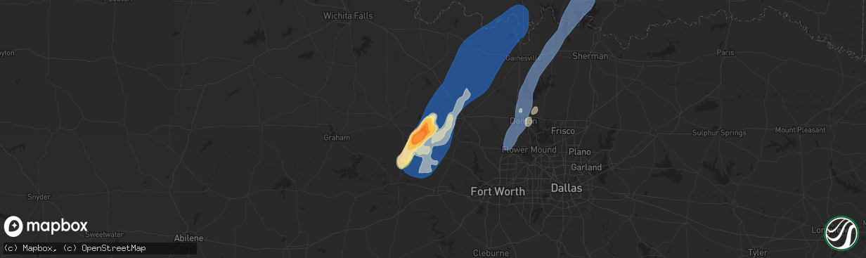 Hail map in Bridgeport, TX on May 17, 2025