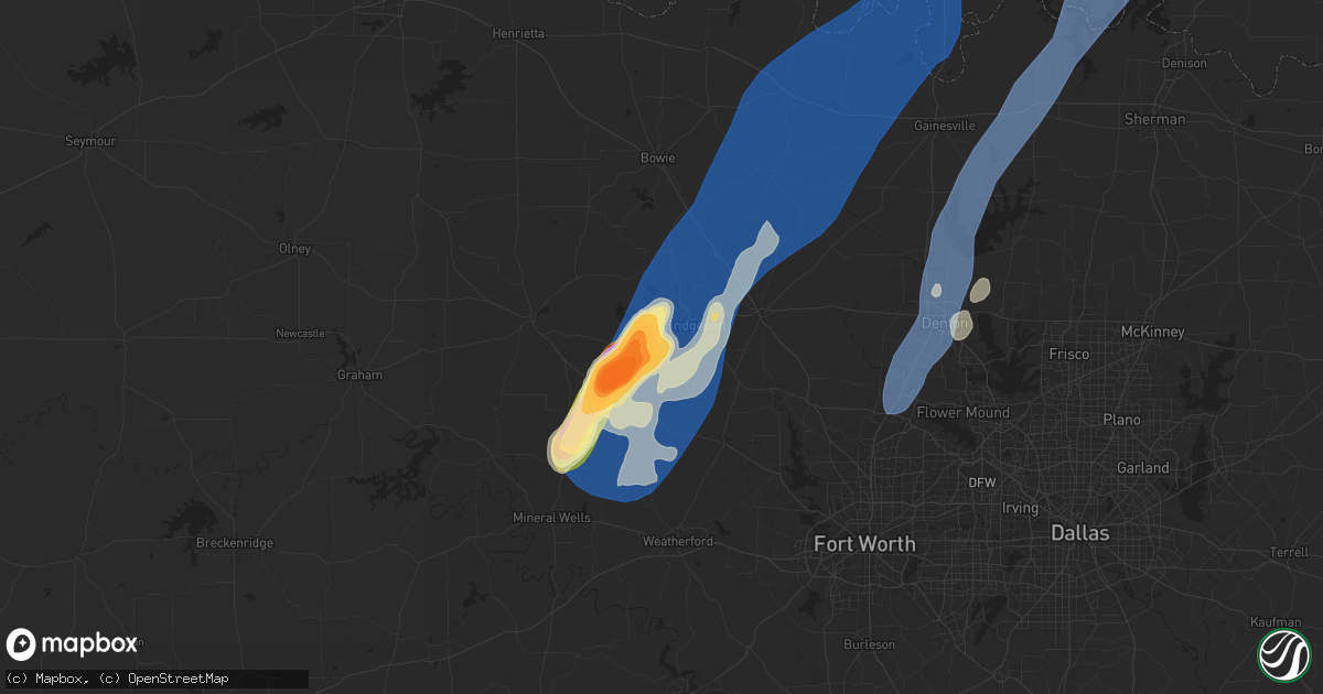Hail map in Bridgeport, TX on May 17, 2025