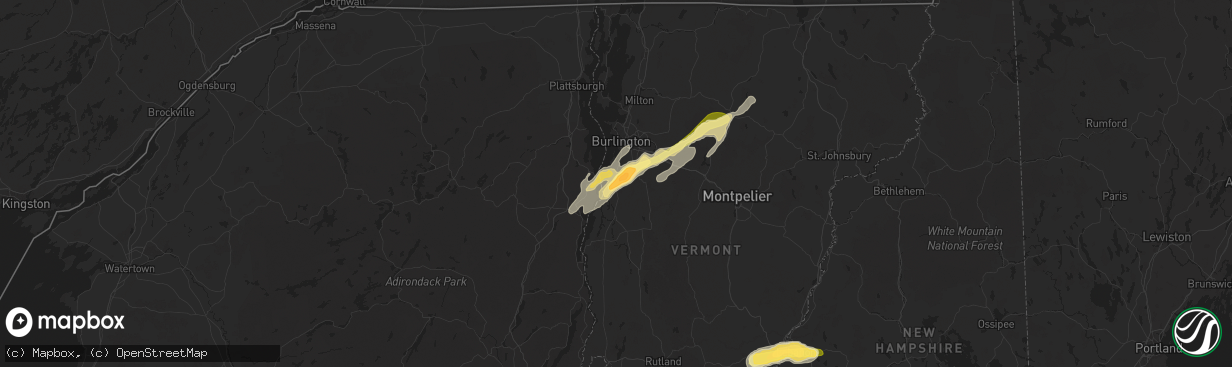 Hail map in Charlotte, VT on May 17, 2025
