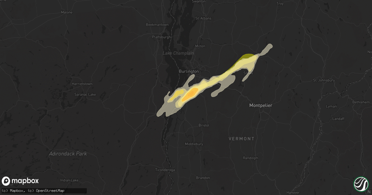 Hail map in Charlotte, VT on May 17, 2025