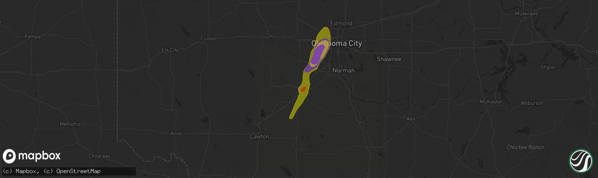 Hail map in Chickasha, OK on May 17, 2025