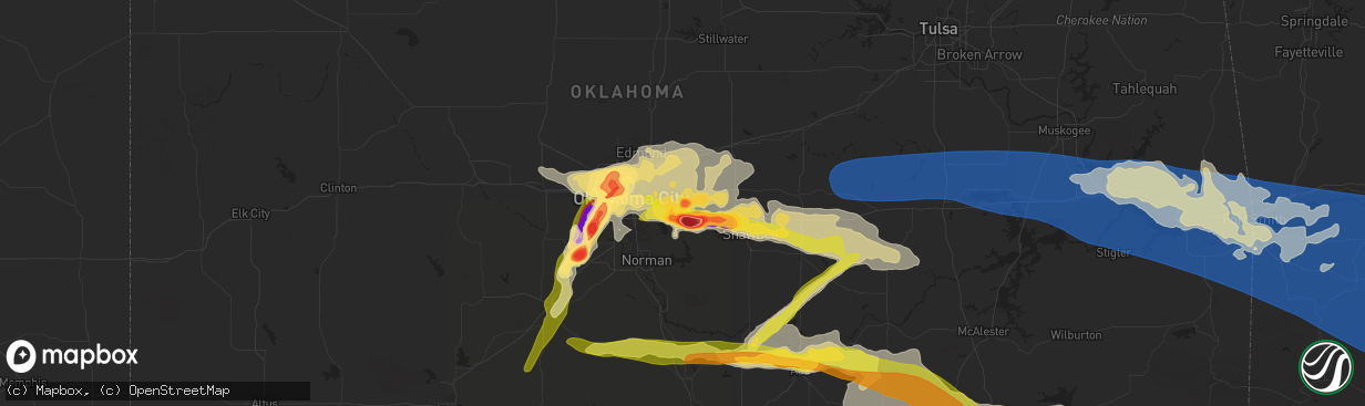 Hail map in Choctaw, OK on May 17, 2025