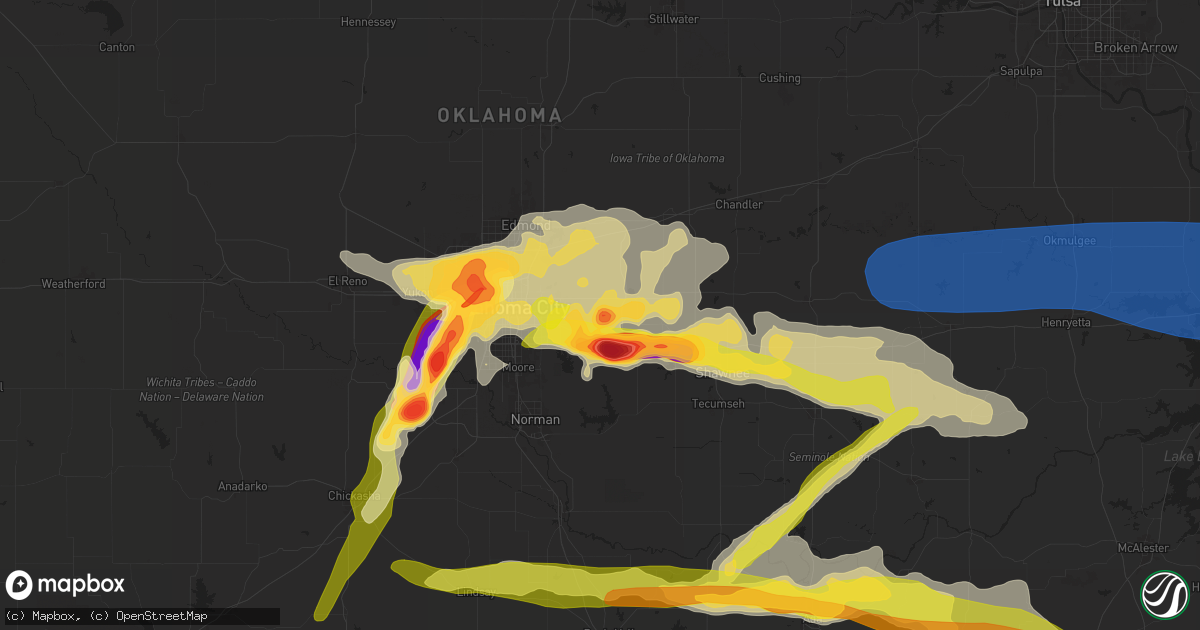 Hail map in Choctaw, OK on May 17, 2025