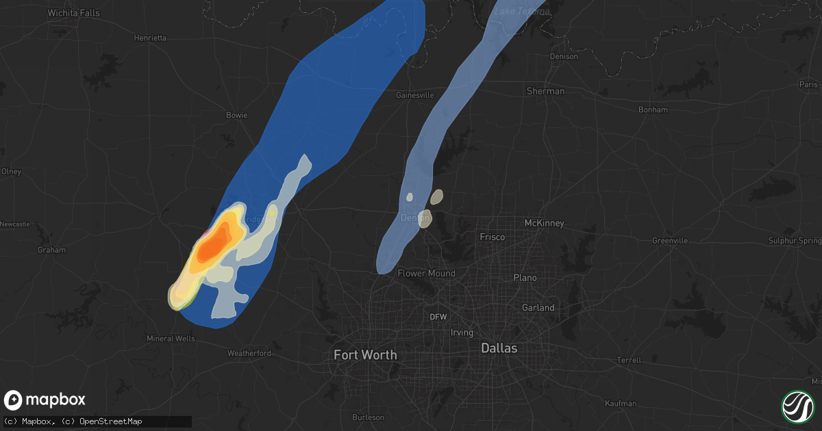 Hail map in Denton, TX on May 17, 2025