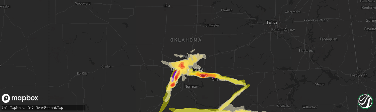 Hail map in Edmond, OK on May 17, 2025