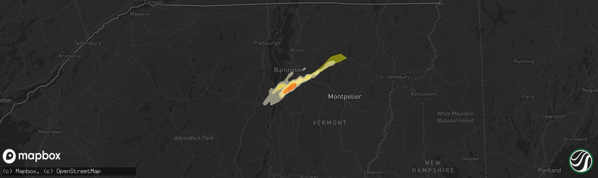 Hail map in Hinesburg, VT on May 17, 2025