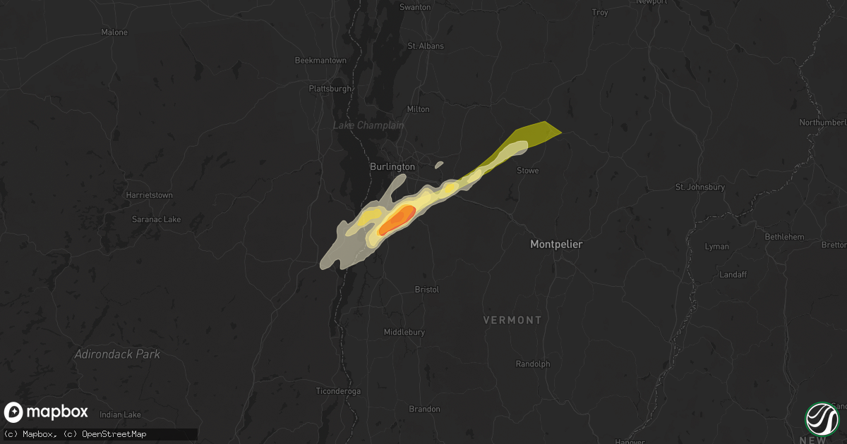 Hail map in Hinesburg, VT on May 17, 2025