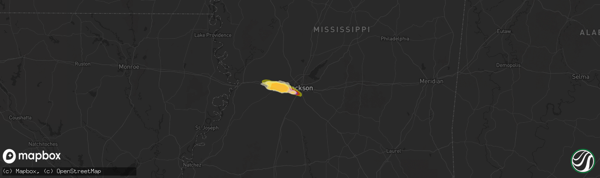 Hail map in Jackson, MS on May 17, 2025
