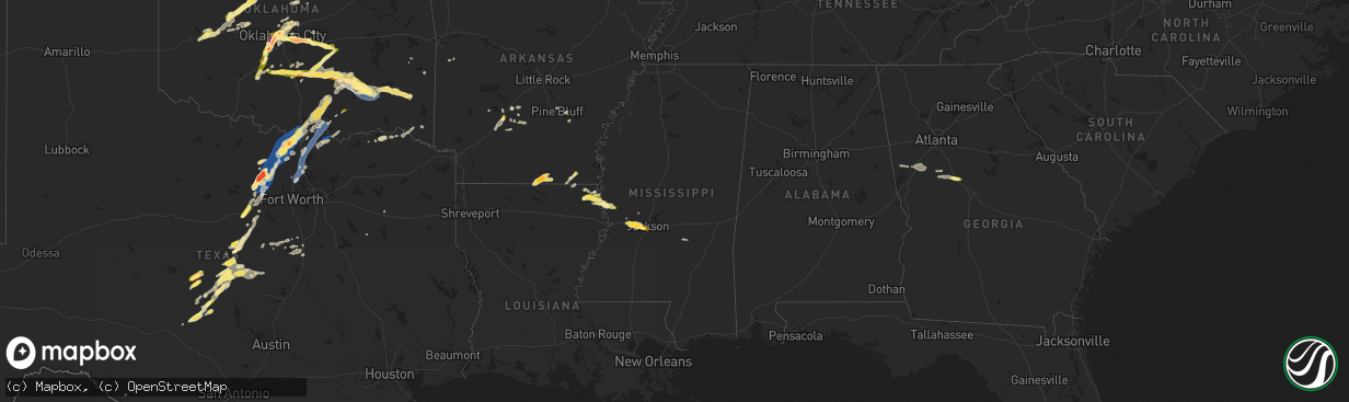 Hail map in Mississippi on May 17, 2025